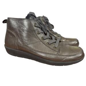 Vionic Shawna Metallic Bronze Sneaker Leather Booties Comfort Shoes Womens 7.5